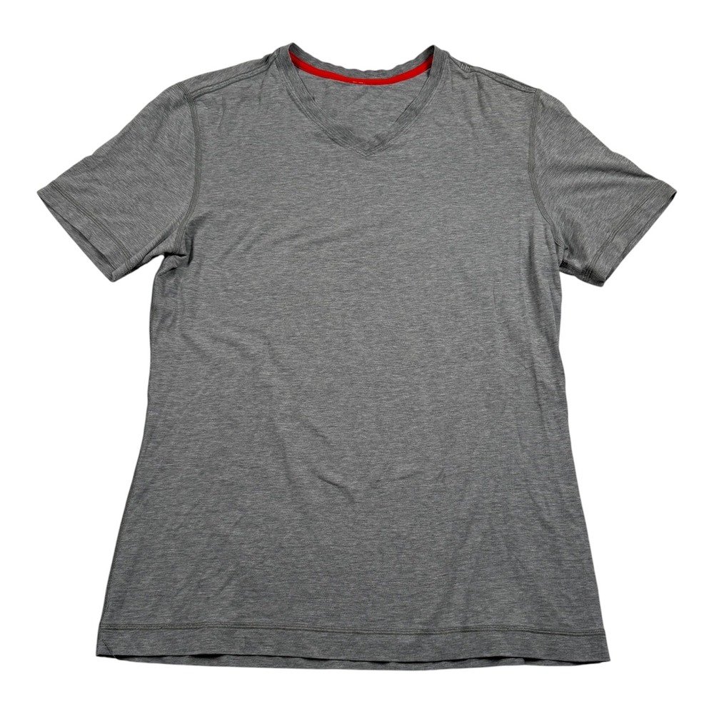 Lululemon V Neck T Shirt Mens‎ Large Gray Heathered Short Sleeve Athletic Tee